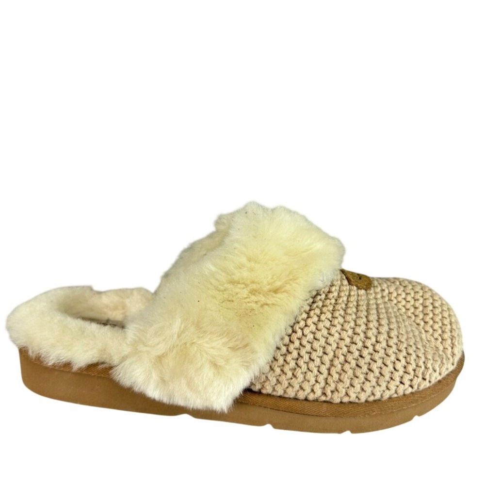 UGG Coquette Knit Slippers Beige Sand Sheepskin Fur Slides 5130 Womens 10